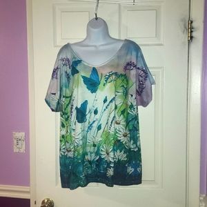 Short sleeve flower print top 2x